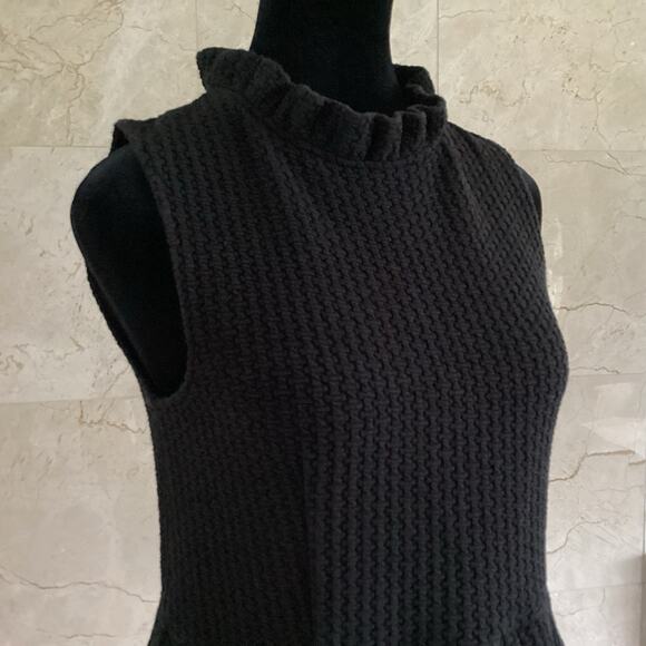 GANNI Pinnacle Mini Dress Medium Black Sleeveless Textured Mock Ruffle Neck Twee - Picture 12 of 14